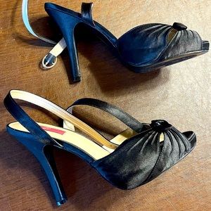 Pleaser Black Satin High Heel sandals, Sz 14